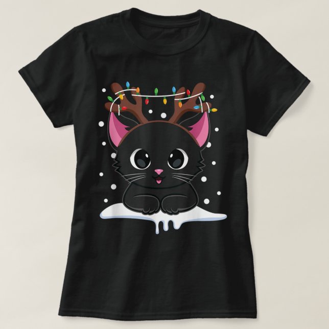 Cute Christmas Black Cat Design T-Shirt (Design vorne)