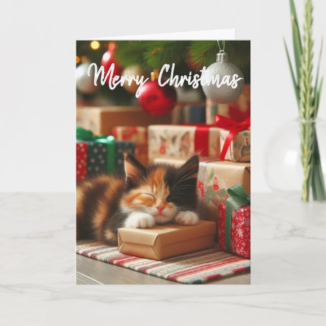 Cute Christmas Calico Kitten Holiday Greeting  Karte (Vorderseite)
