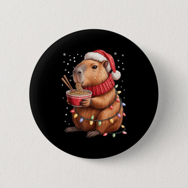 Cute Christmas Capybara With Ramen Bowl Holiday Te Button (Vorderseite)