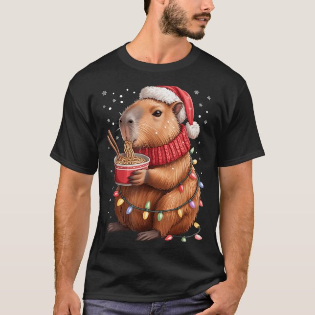 Cute Christmas Capybara With Ramen Bowl Holiday Te T-Shirt (Vorderseite)