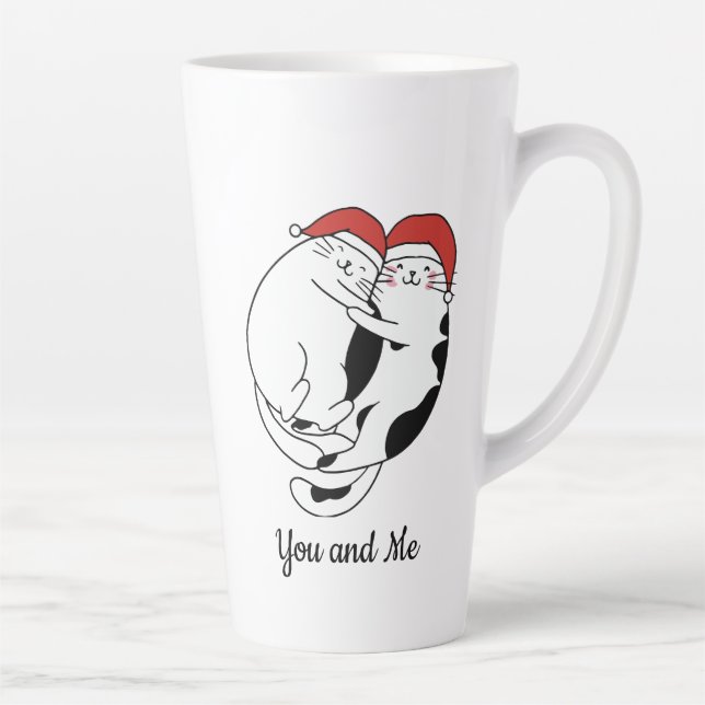 Cute Christmas cat couples in love minimalist  Milchtasse (Rechts)
