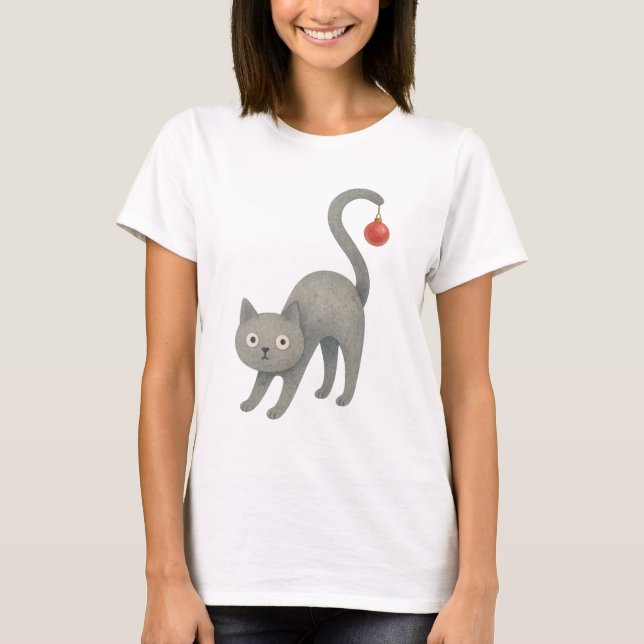 Cute Christmas Cat Holiday T-Shirt (Vorderseite)