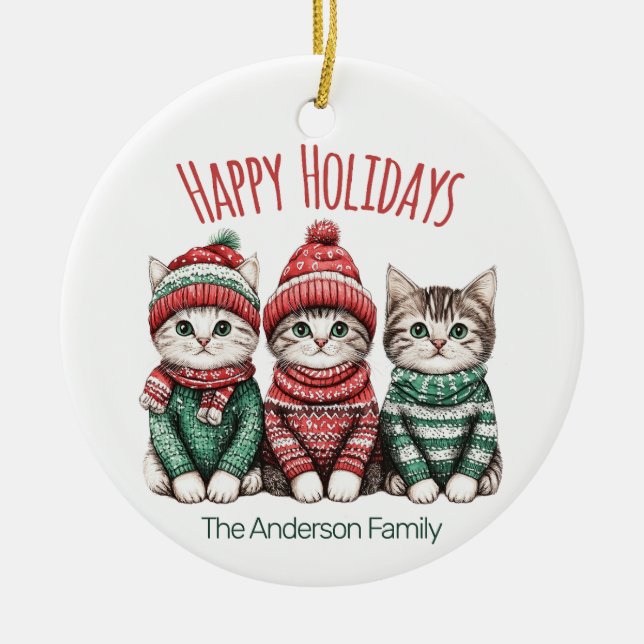 Cute Christmas Cat Ornament | Custom Family Name (Vorne)