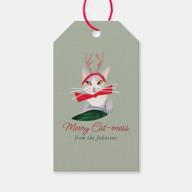 Cute Christmas Cat reindeer Holiday  Geschenkanhänger (Vorderseite)