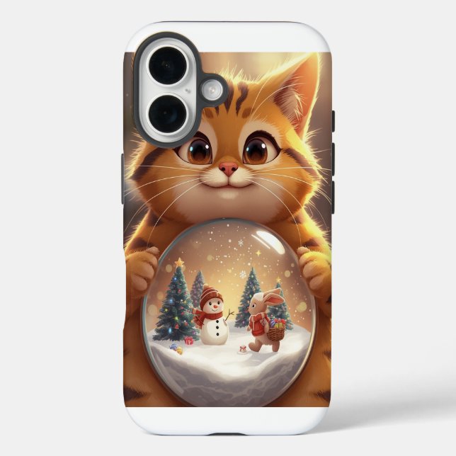 Cute Christmas Cat Snow Globe iPhone Case (Rückseite)