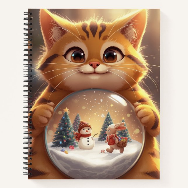 Cute Christmas Cat Snow Globe Notebook Notizbuch (Vorderseite)