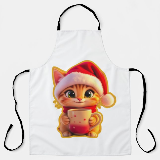 **Cute Christmas Cat with Santa Hat – Funny Holida Schürze (Vorderseite)
