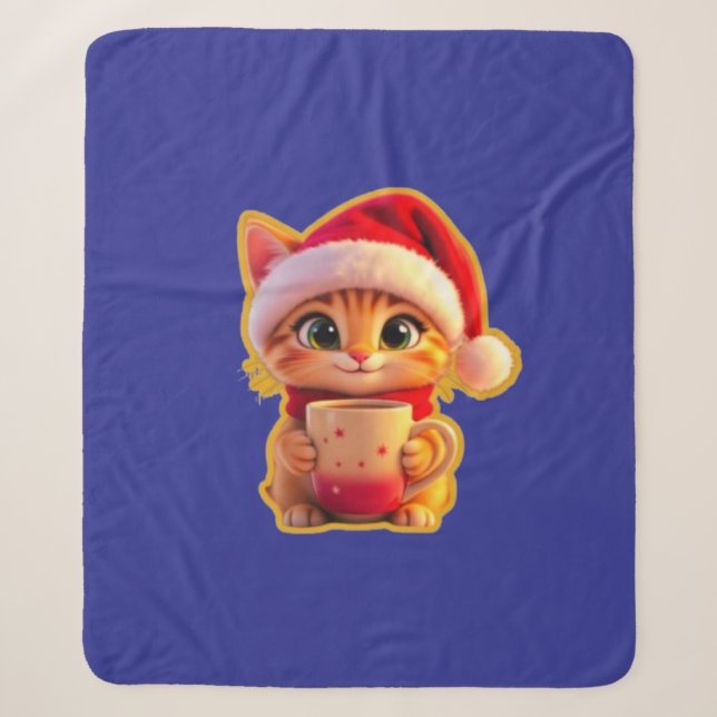 **Cute Christmas Cat with Santa Hat – Funny Holida Sherpadecke (Vorderseite)