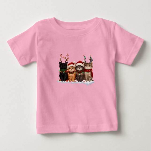 Cute Christmas Cats Illustration – Festive Kittens Baby T-shirt (Vorderseite)