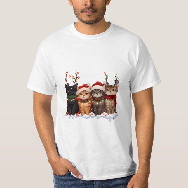 Cute Christmas Cats Illustration – Festive Kittens T-Shirt (Vorderseite)