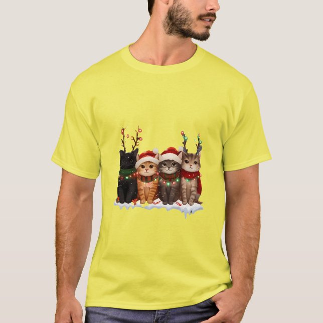 Cute Christmas Cats Illustration – Festive Kittens T-Shirt (Vorderseite)