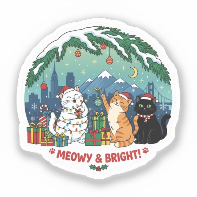 Cute Christmas Cats Sticker (Vorderseite)