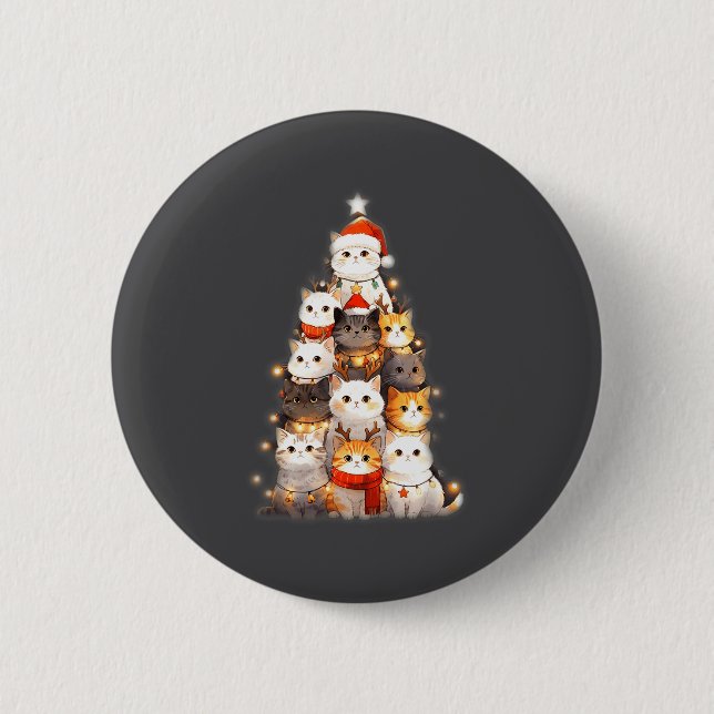 Cute Christmas Cats Tree Lights Holiday Kittens Il Button (Vorderseite)