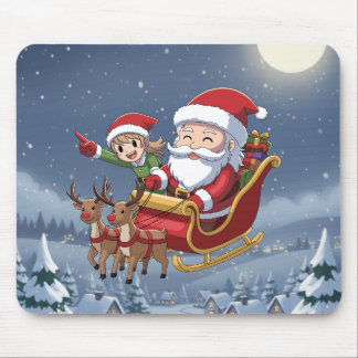 Cute Christmas Chibi Santa and Elf Mouse Pad Mousepad