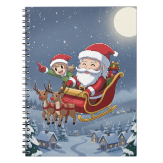 Cute Christmas Chibi Santa and Elf Notebook Notizblock