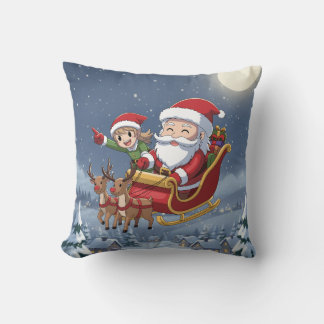 Cute Christmas Chibi Santa and Elf Pillow Kissen