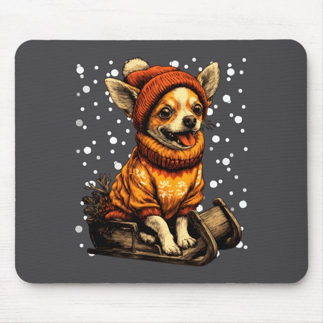 Cute Christmas Chihuahua Sledding In Snow Funny Wi Mousepad (Vorne)