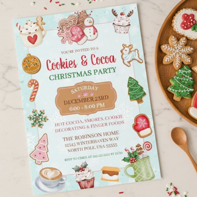 Cute Christmas Cookies and Cocoa Exchange Party Einladung (cute cookies and hot cocoa christmas party exchange invitations)