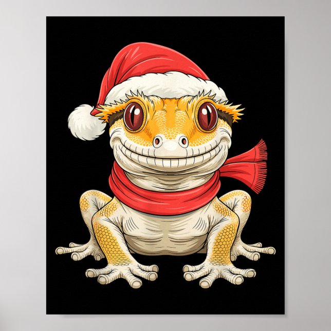 Cute Christmas Crested Gecko Santa  Poster (Vorne)