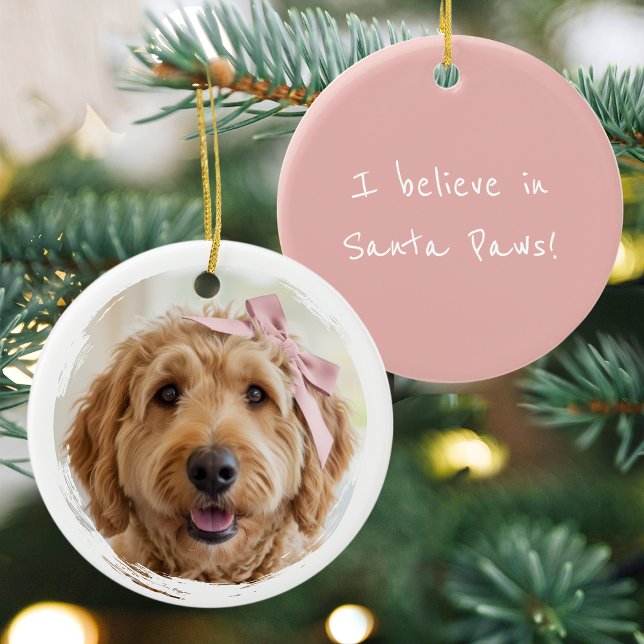 Cute Christmas Custom Photo Dog Pet Modern Pink Keramik Ornament (Von Creator hochgeladen)