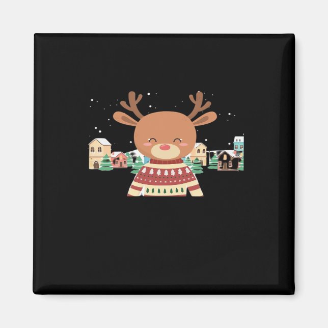 Cute Christmas Deer Minimal Design  Magnet (Vorne)