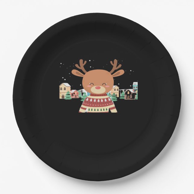 Cute Christmas Deer Minimal Design  Pappteller (Vorderseite)