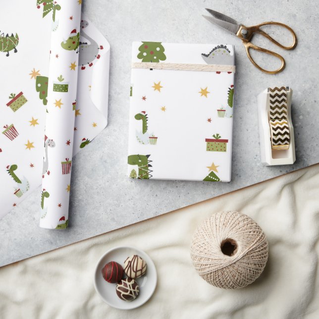 Cute Christmas Dinosaur Holiday Design wrapping  Geschenkpapier (Kunsthandwerk)
