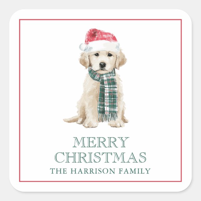Cute Christmas Dogs Gift Enclosure Quadratischer Aufkleber (Vorderseite)