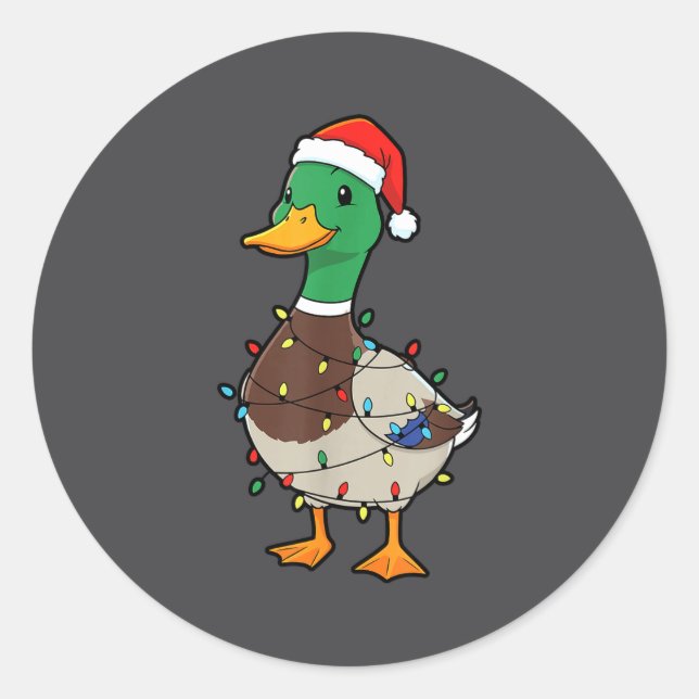 Cute Christmas Duck Mallard With Xmas Lights  Runder Aufkleber (Vorderseite)
