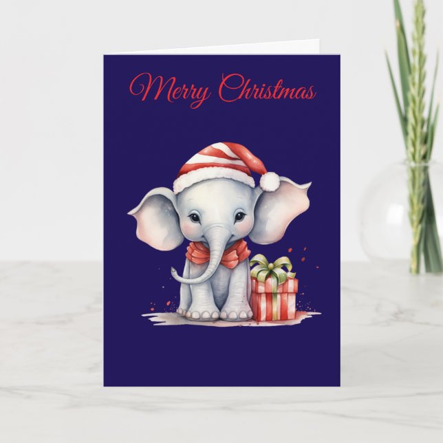 Cute Christmas Elephant Feiertagskarte (Vorderseite)