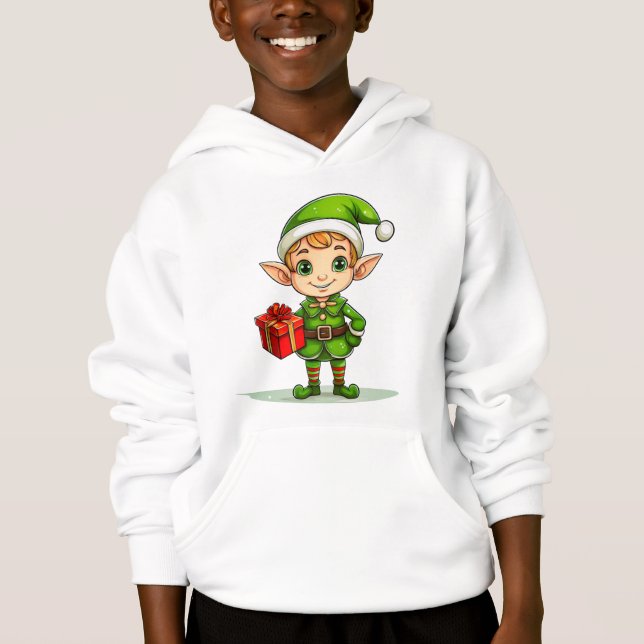 Cute Christmas Elf with Gift – Holiday Hoodie (Devant)