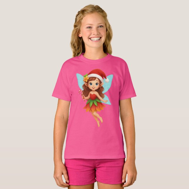 Cute Christmas Fairy Illustration Adorable Holiday T-Shirt (Vorne ganz)