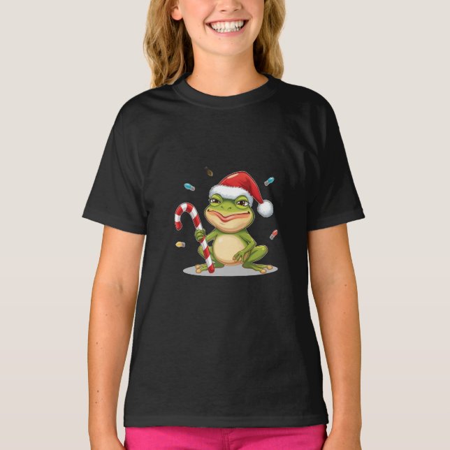 Cute Christmas Frog With Candy Cane - Funny Holida T-Shirt (Vorderseite)