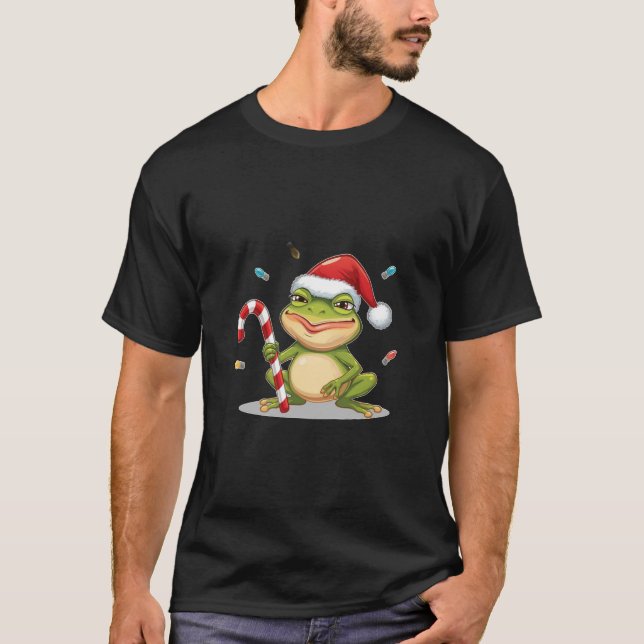 Cute Christmas Frog With Candy Cane - Funny Holida T-Shirt (Vorderseite)