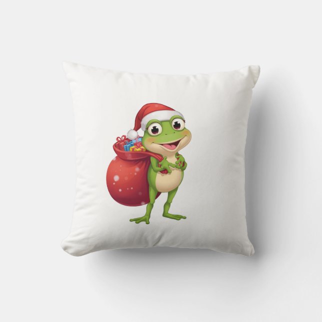 Cute Christmas Frog with Gift Bag - Santa Frog Hol Kissen (Vorderseite)