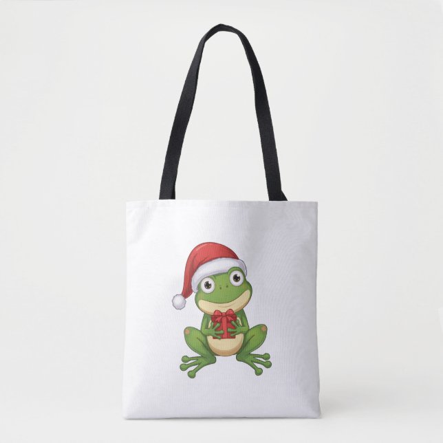 Cute Christmas Frog with Santa Hat and Gift |  Fun Tasche (Vorderseite)
