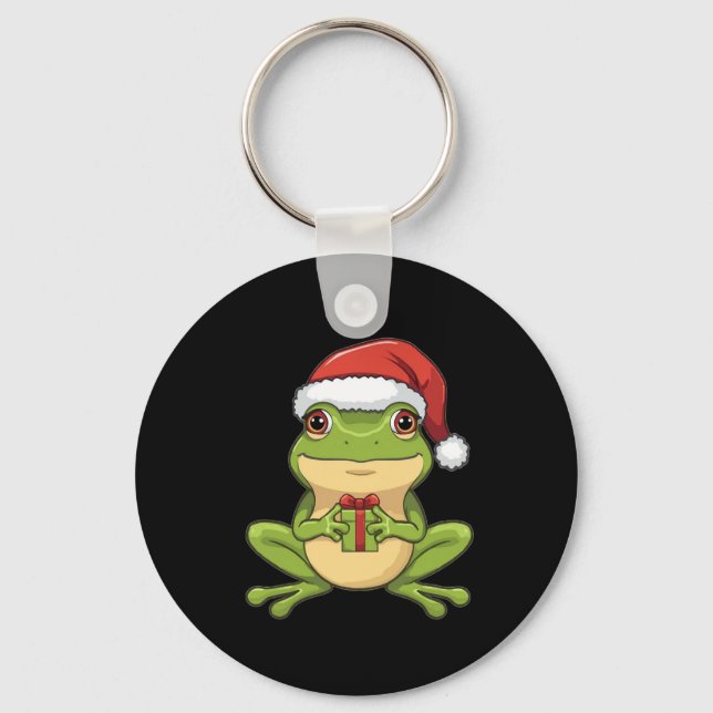 Cute Christmas Frog with Santa Hat Holding  Gift - Schlüsselanhänger (Vorderseite)