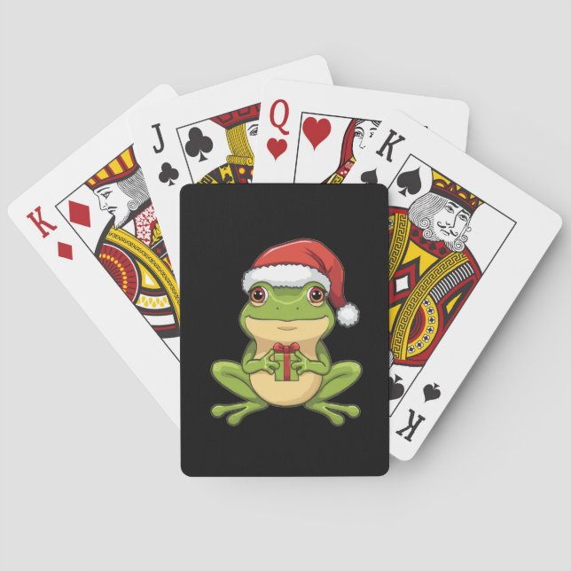 Cute Christmas Frog with Santa Hat Holding  Gift - Spielkarten (Rückseite)