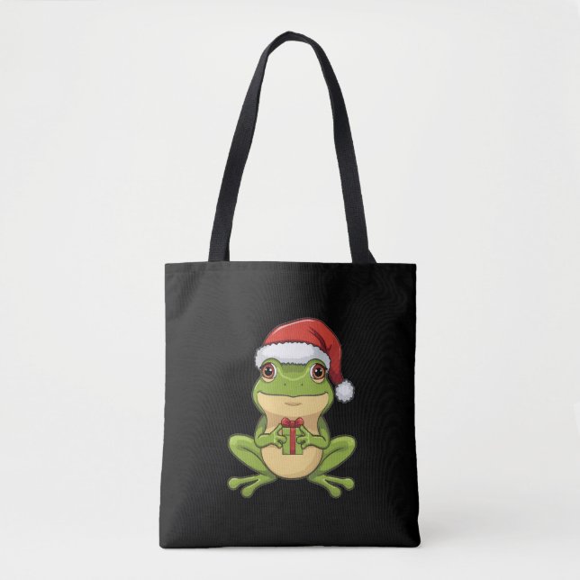 Cute Christmas Frog with Santa Hat Holding  Gift - Tasche (Vorderseite)