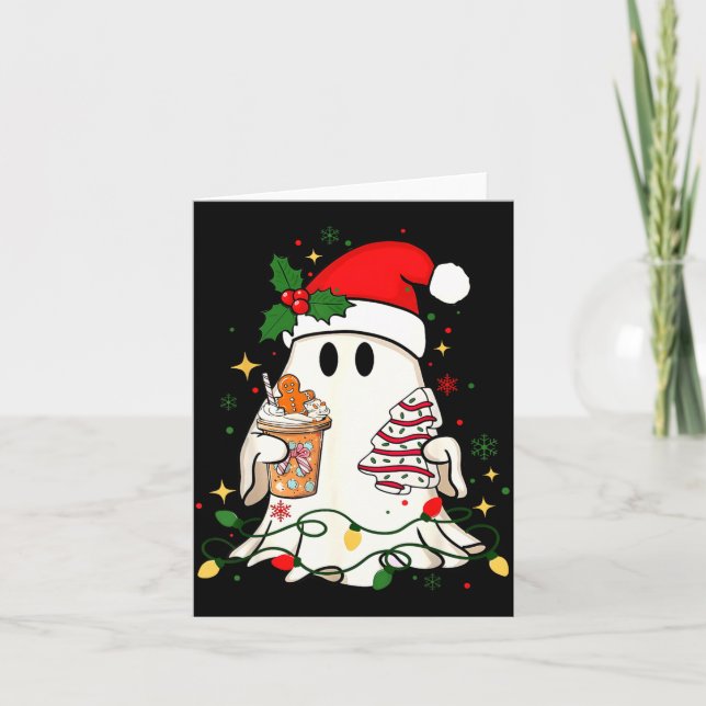 Cute Christmas Ghost Coffee Tree Cake Xmas Lights  Karte (Vorderseite)