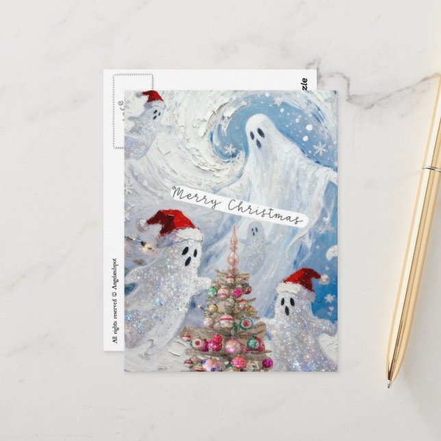 Cute Christmas Ghosts Postkarte (Vorderseite/Rückseite Beispiel)