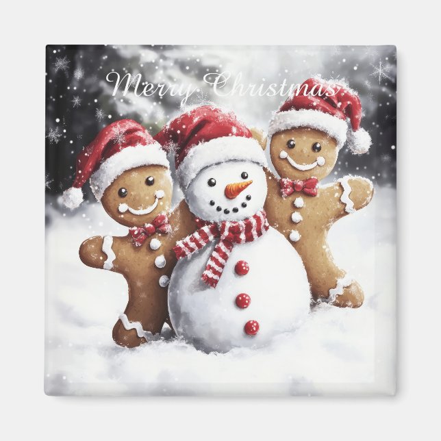 Cute Christmas Gingerbread and Snowman Magnet (Vorne)