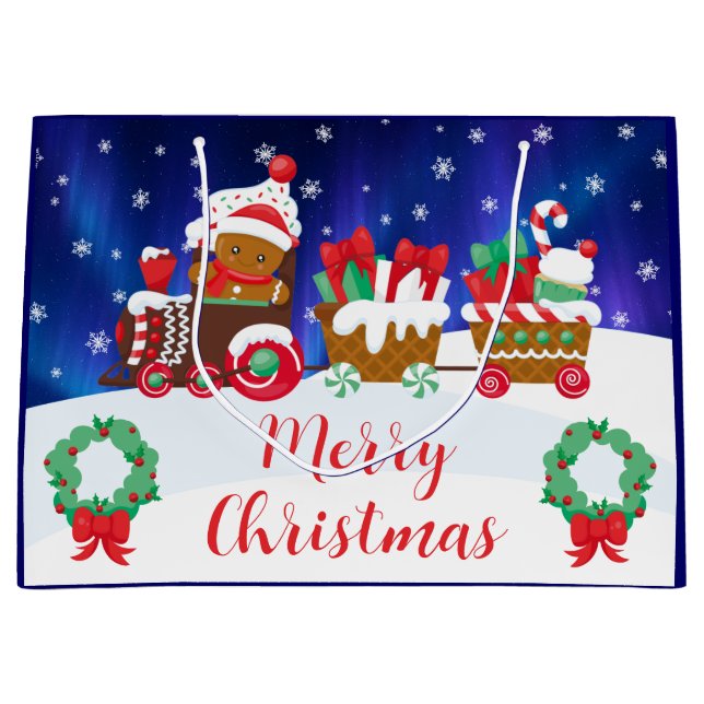 Cute Christmas Gingerbread Train Große Geschenktüte (Vorderseite)
