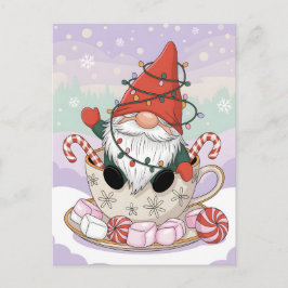 Cute Christmas Gnome in a Teacup Cartoon Postkarte