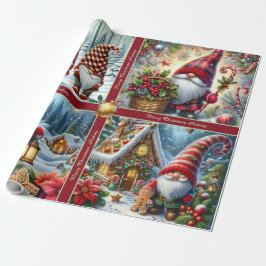 Cute Christmas Gnomes Wrapping Paper with Text Geschenkpapier