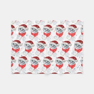 Cute Christmas Grey Tabby Cat Watercolor Fleecedecke
