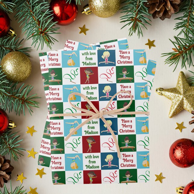 Cute Christmas Gymnastics Girls Personalized Geschenkpapier Set (Von Creator hochgeladen)