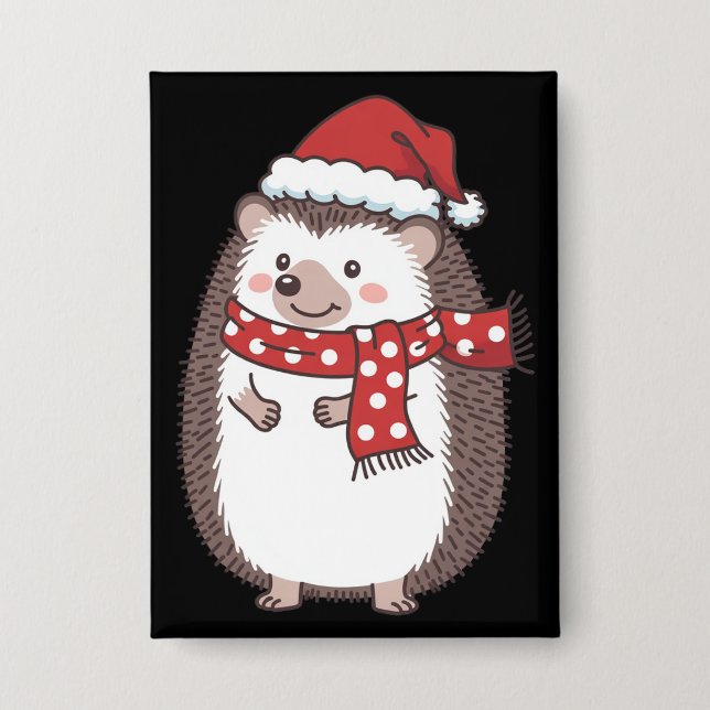Cute Christmas Hedgehog Holiday Button (Vorderseite)