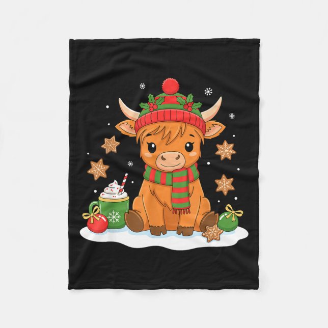 Cute Christmas Highland Cow Lover Xmas Women Farm  Fleecedecke (Vorderseite)