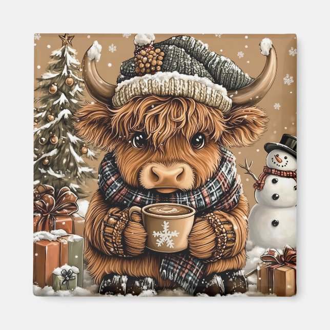 Cute Christmas Highland Cow Magnet (Vorne)